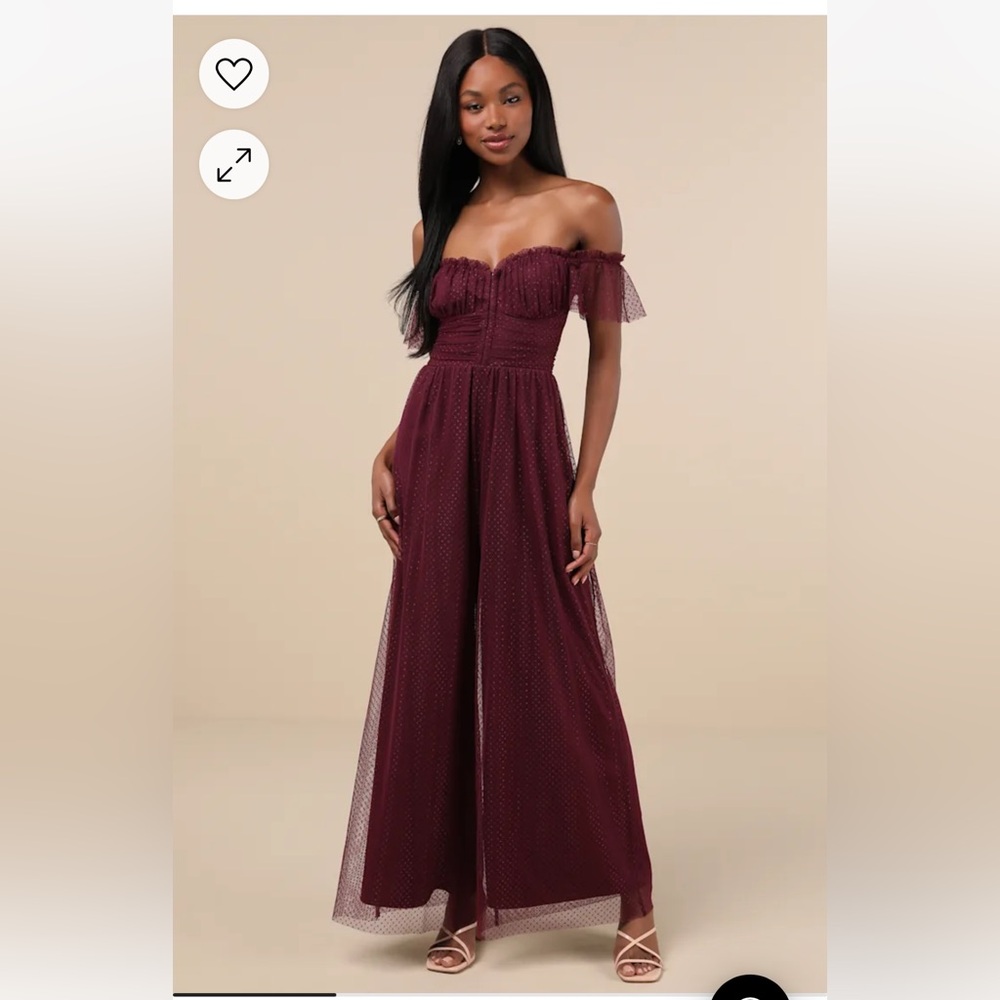 Lulus Plum Purple Swiss Dot Mesh Wide-Leg Jumpsuit NWT